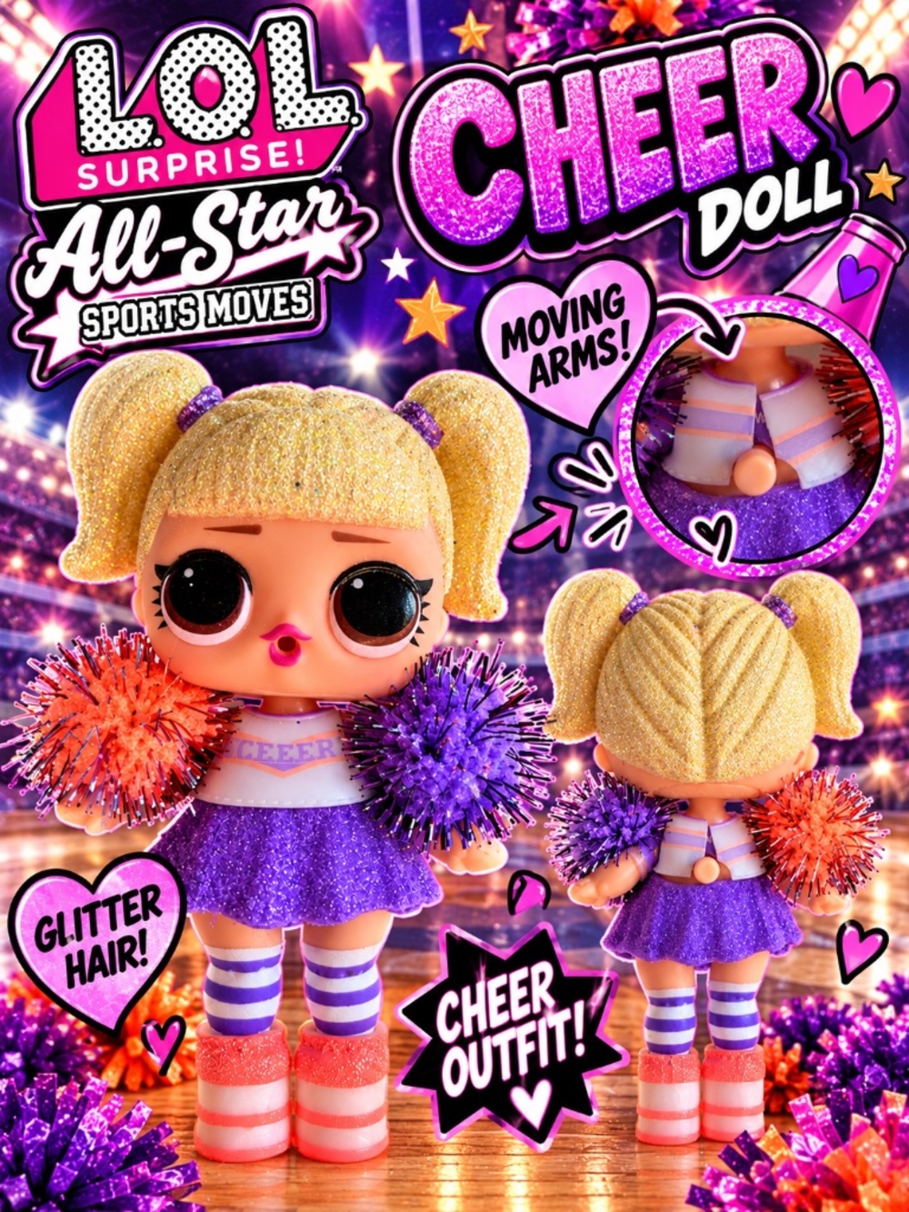 LOL Surprise All-Star Sports Moves Cheer Doll 📣 Glitter Hair Moving Arms